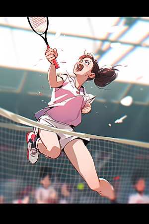 网球运动员锻炼球类运动插画
