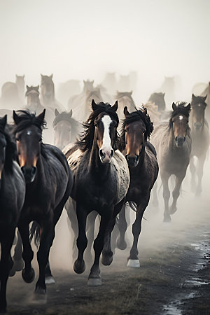 万马奔腾野生动物奔跑的马摄影图