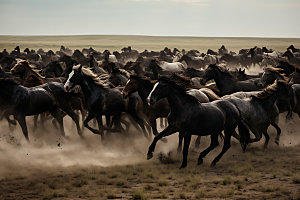 万马奔腾奔跑的马商业配图摄影图