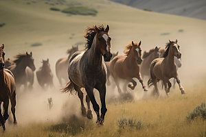 万马奔腾野生动物奔跑的马摄影图