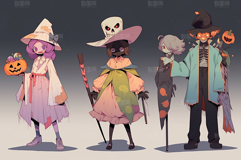 万圣节装扮习俗人物插画