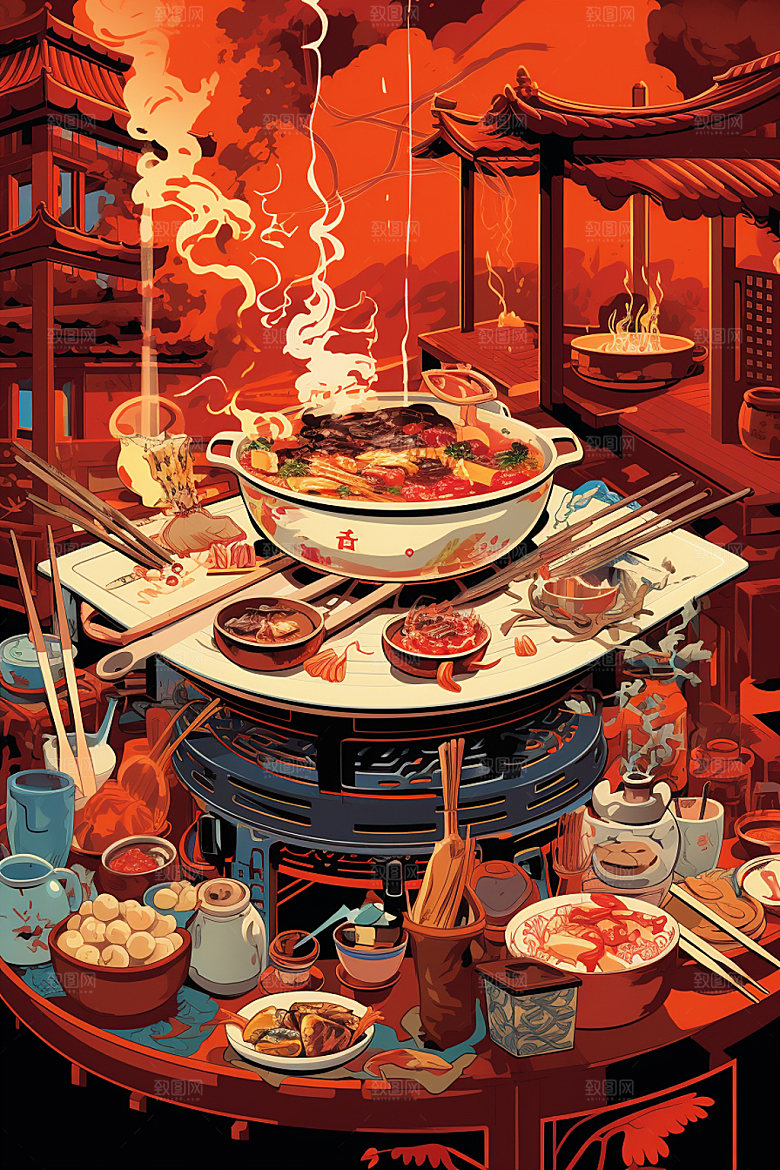秋冬养生中国风美食插画矢量素材