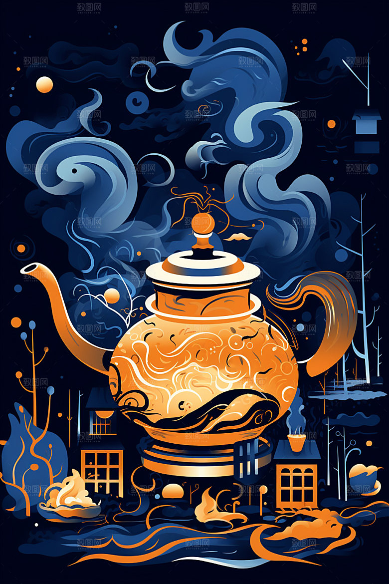 秋冬养生美食插画围炉煮茶矢量素材