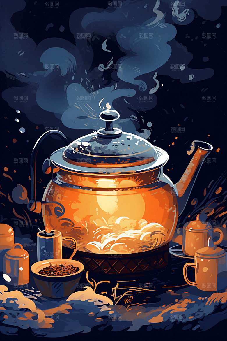 秋冬养生下午茶休闲饮茶矢量素材