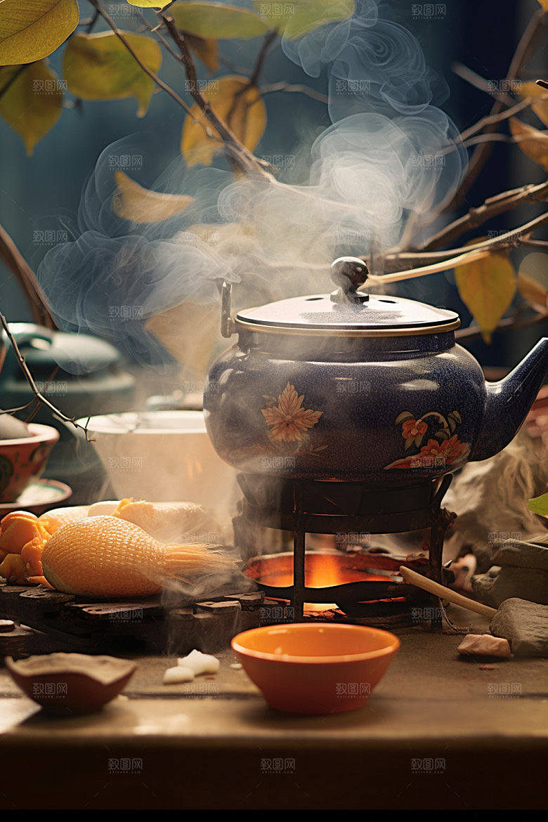 秋冬养生下午茶休闲饮茶矢量素材