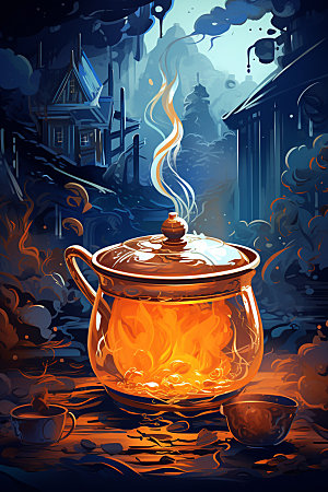 秋冬养生围炉煮茶茶话矢量素材