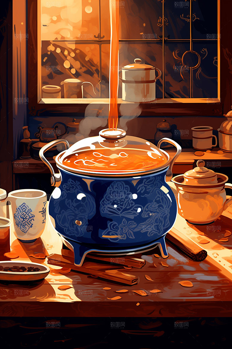秋冬养生美食插画休闲饮茶矢量素材