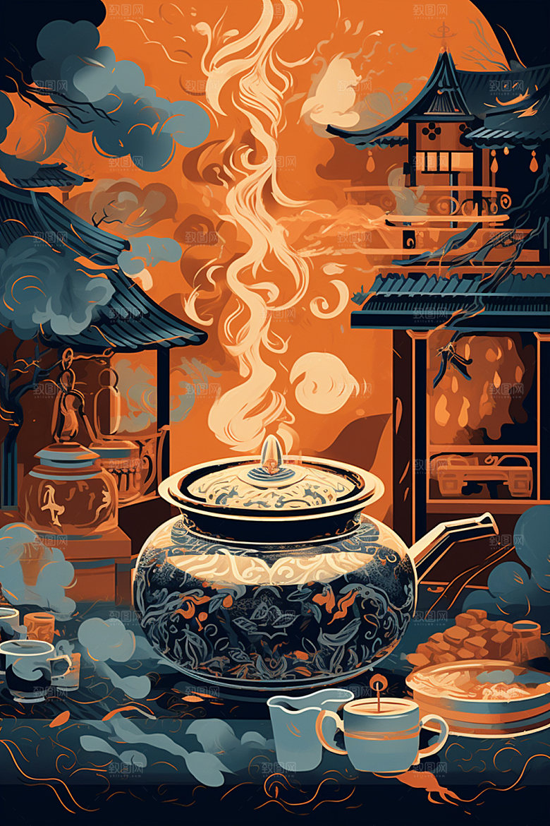 秋冬养生美食插画茶话矢量素材