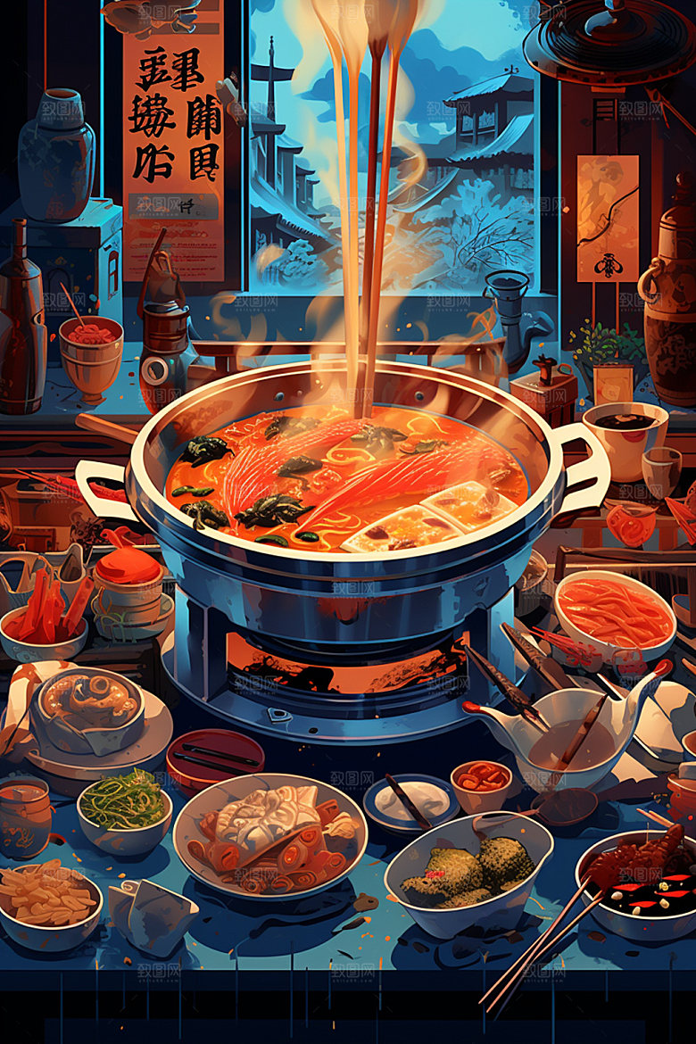 秋冬养生休闲饮茶美食插画矢量素材