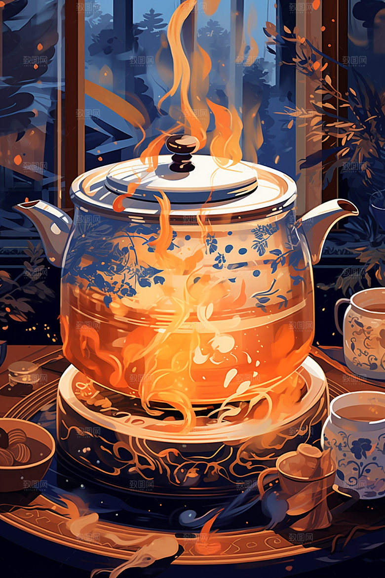 秋冬养生下午茶茶话矢量素材