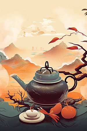 秋冬养生中国风围炉煮茶矢量素材