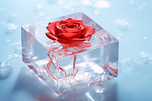 冰玫瑰冰块唯美素材