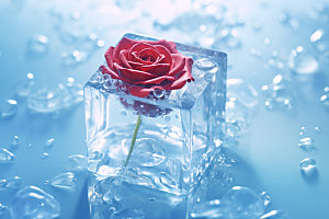 冰玫瑰花卉冰块素材