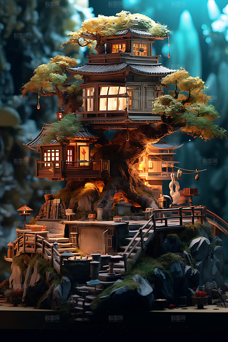 微缩盆景建筑场景游戏建筑模型