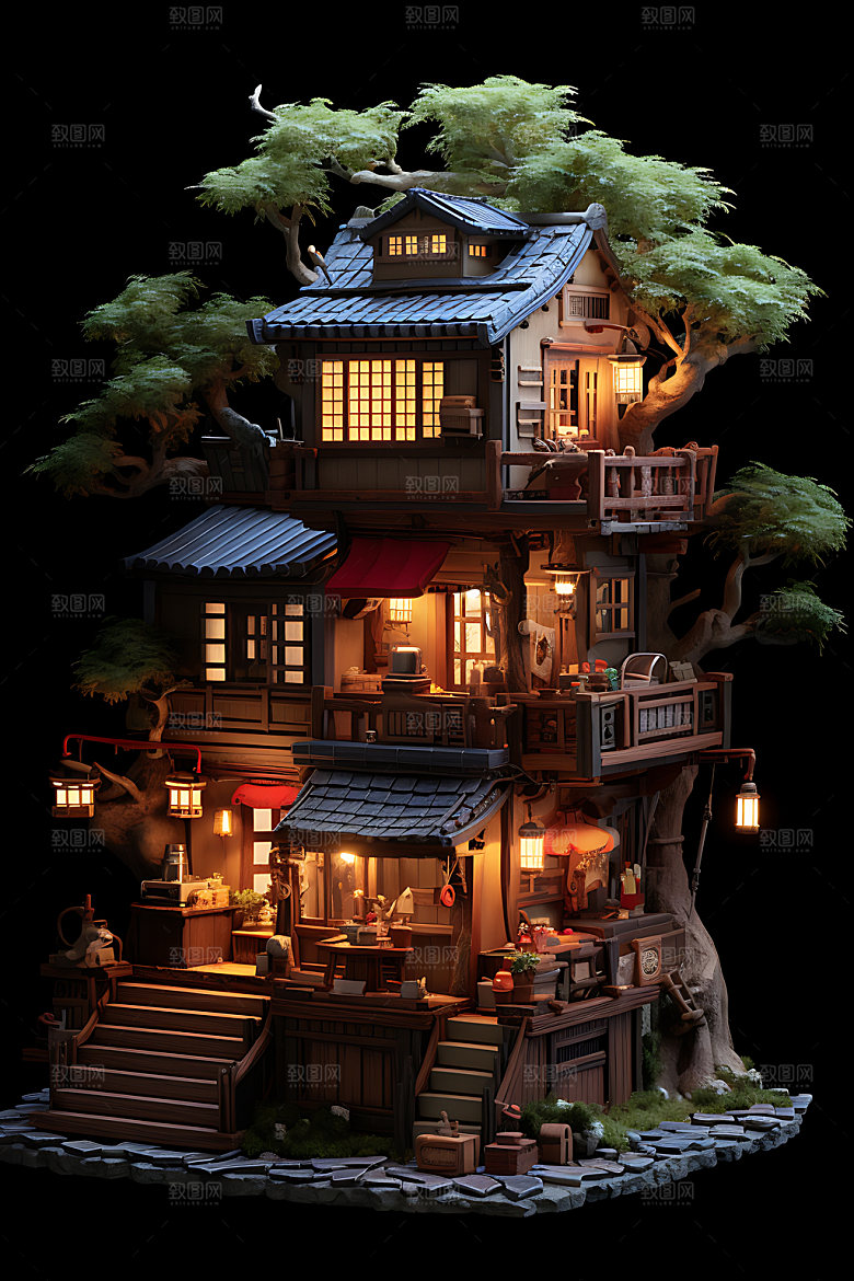 微缩盆景立体3D模型