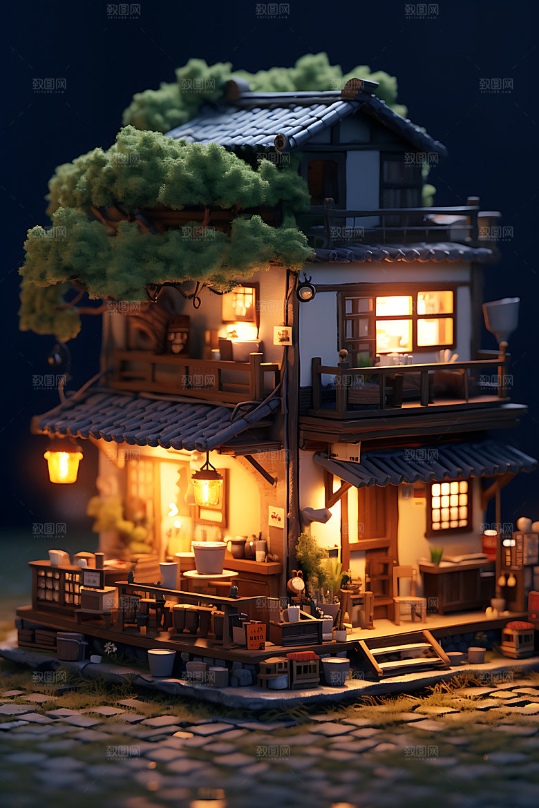 微缩盆景建筑场景立体模型