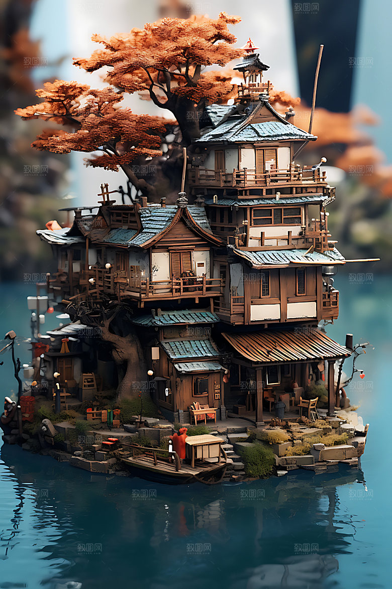 微缩盆景建筑场景游戏建筑模型