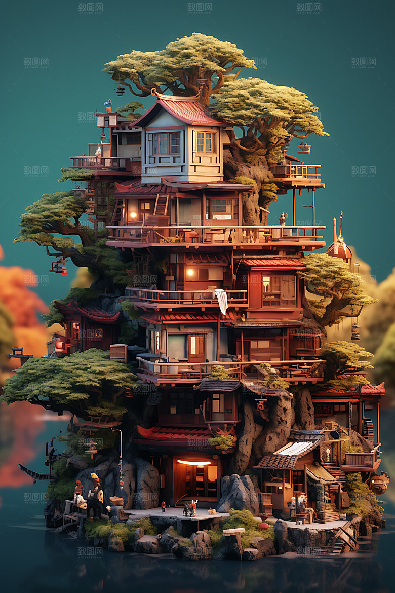 微缩盆景立体3D模型