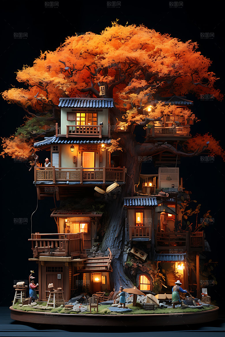 微缩盆景3D游戏建筑模型