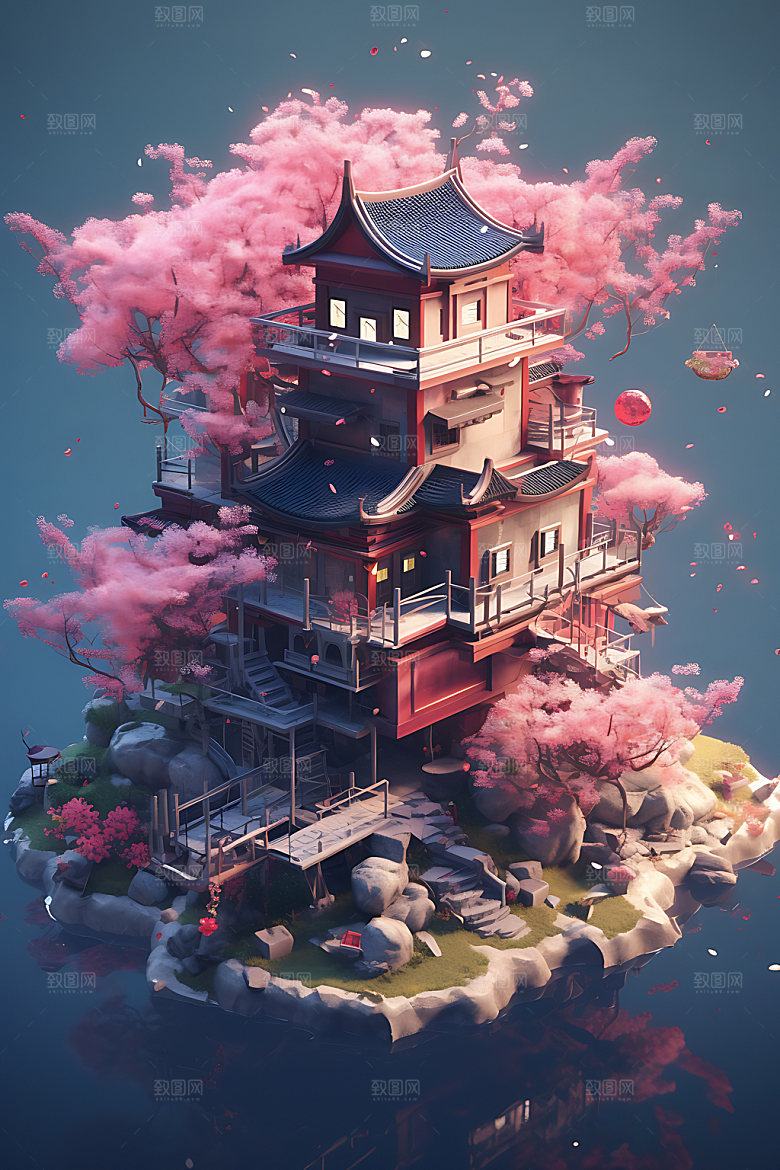 微缩盆景立体游戏建筑模型