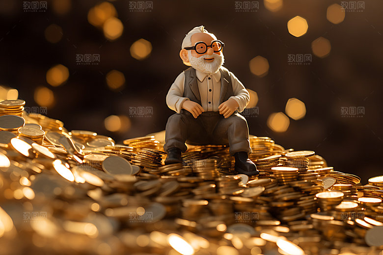 理财养老微缩金币摄影图