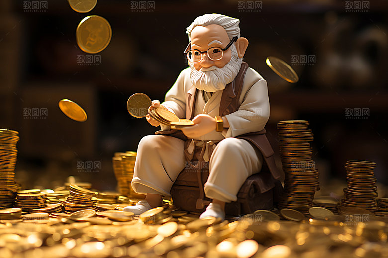 理财养老创意金币摄影图