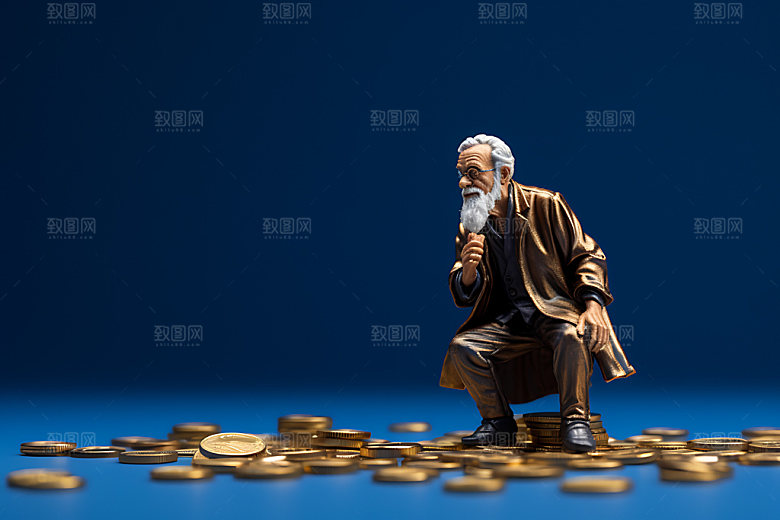 理财养老金币老人摄影图