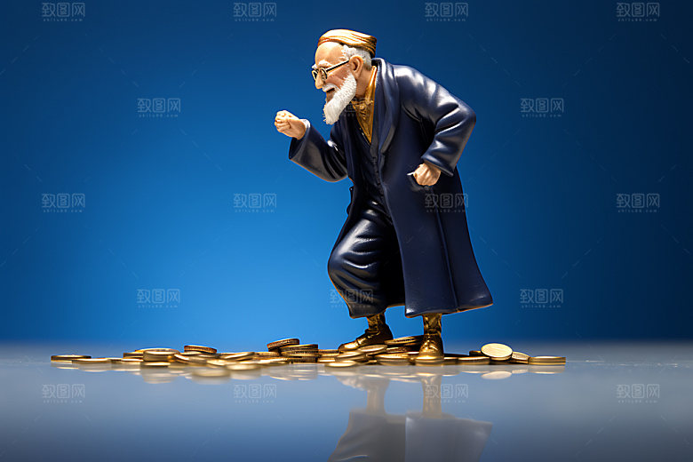 理财养老金币微缩摄影图