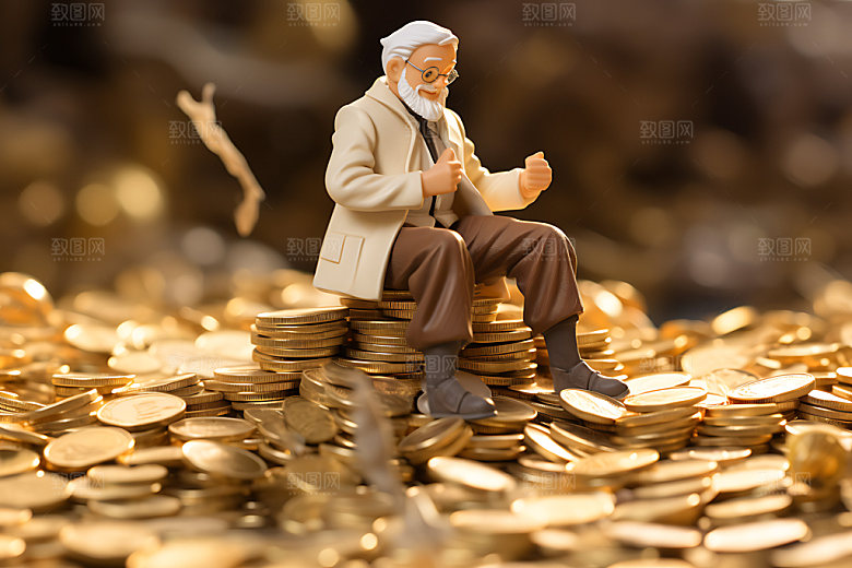 理财养老老人金币摄影图