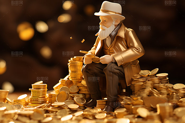 理财养老金币老人摄影图