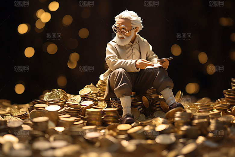 理财养老金币老人摄影图