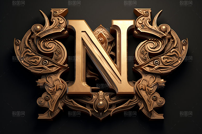 古董字母3D肌理模型