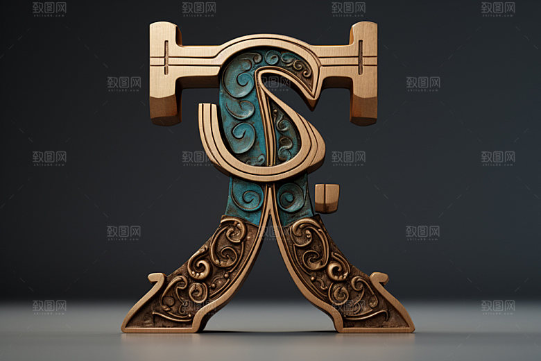 古董字母3D肌理模型
