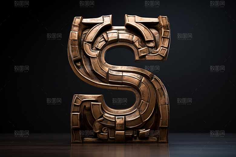 古董字母肌理金属模型
