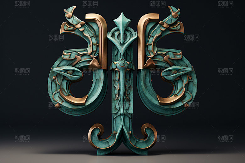 古董字母雕花3D模型