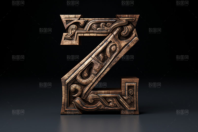 古董字母肌理立体模型