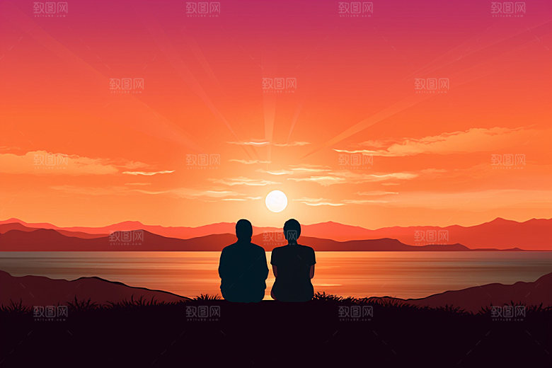 夕阳红温馨重阳节插画