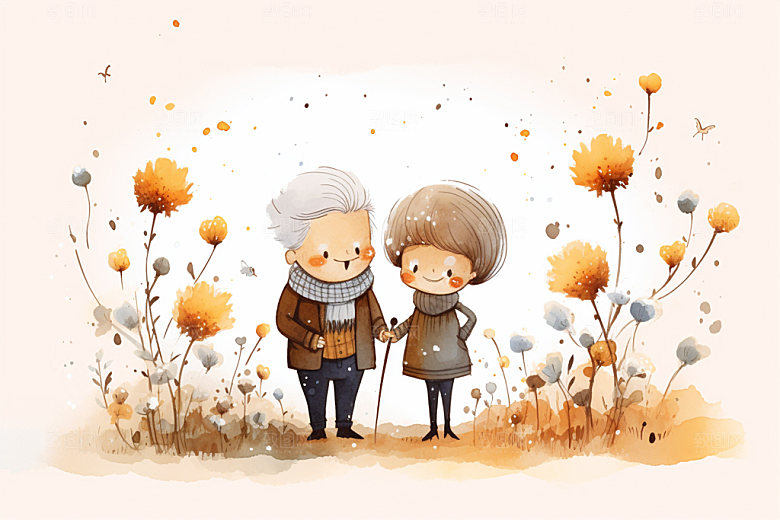 夕阳红暖色调剪影插画