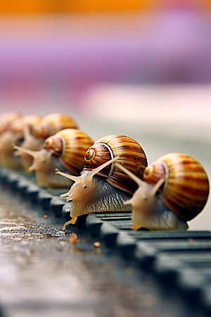 蜗牛爬行挑战团队文化摄影图