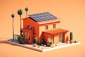 屋顶光伏光伏发电清洁能源2.5D插画