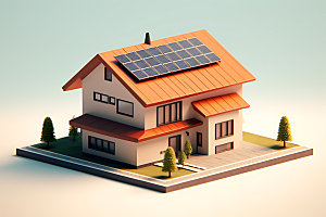 屋顶光伏住宅家用太阳能2.5D插画