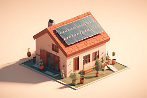 屋顶光伏家用太阳能光伏发电2.5D插画
