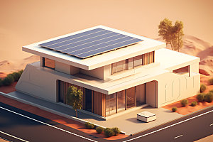 屋顶光伏家用太阳能住宅2.5D插画
