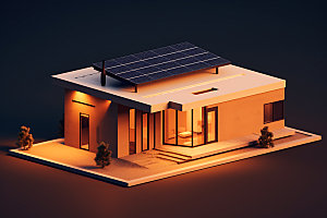 屋顶光伏清洁能源家用太阳能2.5D插画