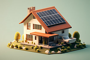屋顶光伏清洁能源住宅2.5D插画