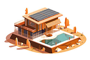 屋顶光伏清洁能源家用太阳能2.5D插画