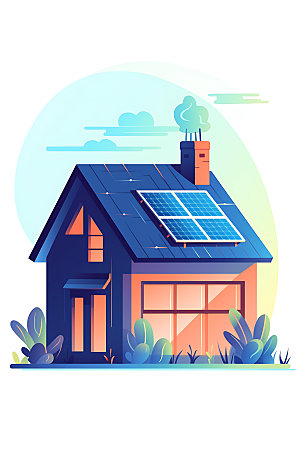屋顶光伏住宅清洁能源2.5D插画