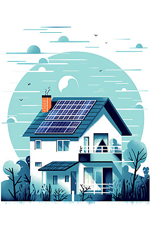 屋顶光伏住宅家用太阳能2.5D插画