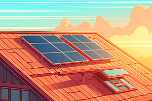 屋顶光伏家用太阳能清洁能源2.5D插画