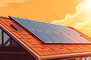 屋顶光伏光伏发电家用太阳能2.5D插画